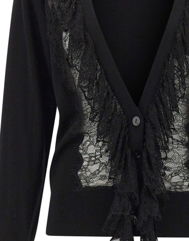 BLUMARINE Cardigan in lana con volant in pizzo BLACK Donna 