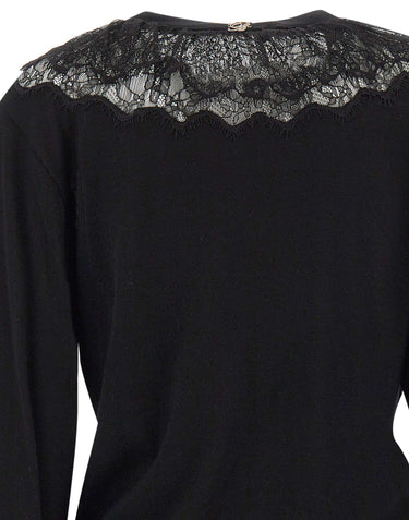 BLUMARINE Cardigan in lana con volant in pizzo BLACK Donna 