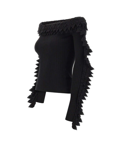 BLUMARINE Maglia a coste con balze smerlate BLACK Donna 