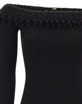 BLUMARINE Maglia a coste con balze smerlate BLACK Donna 