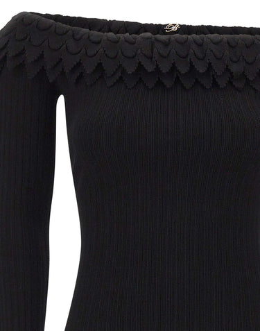 BLUMARINE Maglia a coste con balze smerlate BLACK Donna 