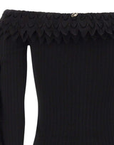 BLUMARINE Maglia a coste con balze smerlate BLACK Donna 