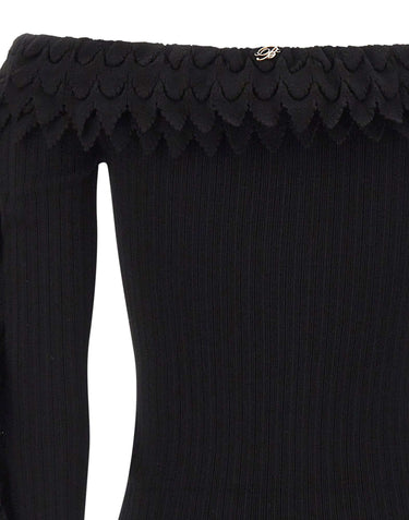 BLUMARINE Maglia a coste con balze smerlate BLACK Donna 