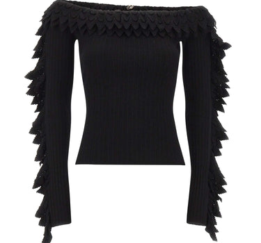 BLUMARINE Maglia a coste con balze smerlate BLACK Donna 