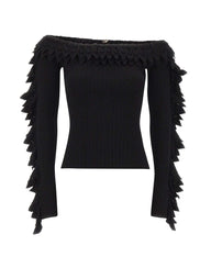 BLUMARINE Maglia a coste con balze smerlate BLACK Donna 
