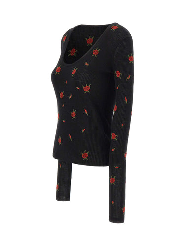 BLUMARINE Maglia in lana con rose ricamate BLACK Donna 
