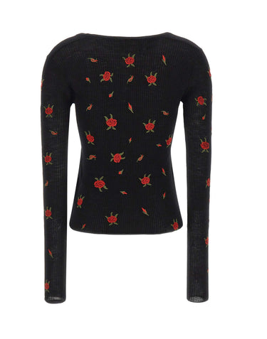 BLUMARINE Maglia in lana con rose ricamate BLACK Donna 