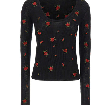 BLUMARINE Maglia in lana con rose ricamate BLACK Donna 