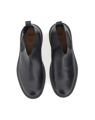 BOSS Stivali in pelle martellata BLACK Uomo 