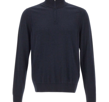 BOSS Maglia mezza zip in lana, seta e cashmere BLUE Uomo 