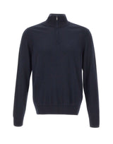 BOSS Maglia mezza zip in lana, seta e cashmere BLUE Uomo 