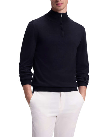 BOSS Maglia mezza zip in lana, seta e cashmere BLUE Uomo 