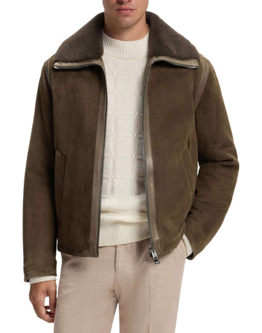 BOSS Giacca stile aviatore in pelle scamosciata BROWN Uomo 