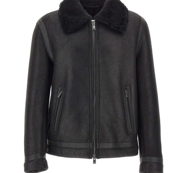 BOSS Giacca in pelle con collo in shearling BLACK Uomo 