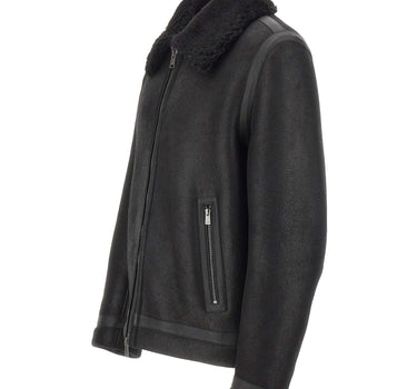 BOSS Giacca in pelle con collo in shearling BLACK Uomo 