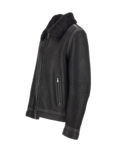 BOSS Giacca in pelle con collo in shearling BLACK Uomo 