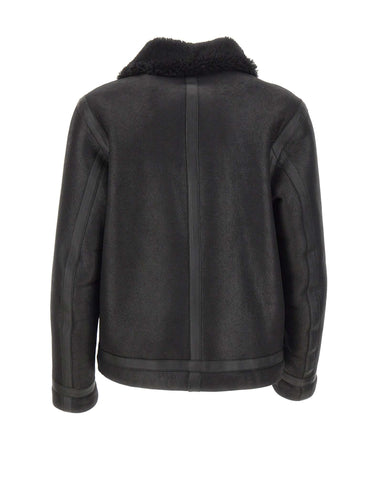BOSS Giacca in pelle con collo in shearling BLACK Uomo 