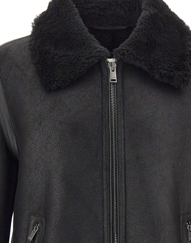 BOSS Giacca in pelle con collo in shearling BLACK Uomo 
