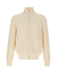 BOSS Cardigan in lana e cashmere con zip WHITE Uomo 