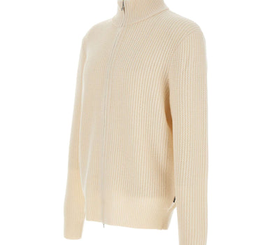 BOSS Cardigan in lana e cashmere con zip WHITE Uomo 
