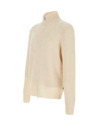 BOSS Cardigan in lana e cashmere con zip WHITE Uomo 