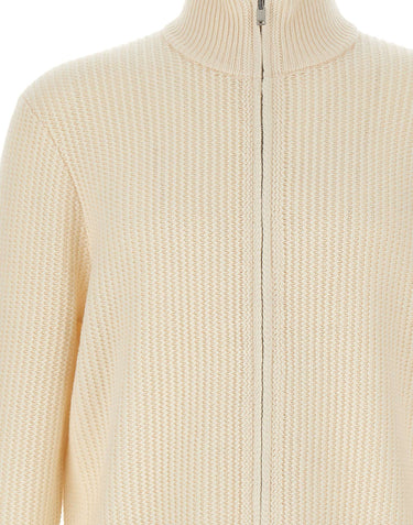 BOSS Cardigan in lana e cashmere con zip WHITE Uomo 
