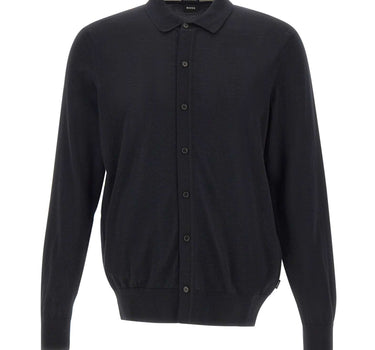 BOSS Cardigan in lana con colletto polo BLACK Uomo 