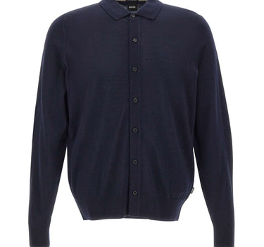BOSS Cardigan in lana con colletto polo BLUE Uomo 
