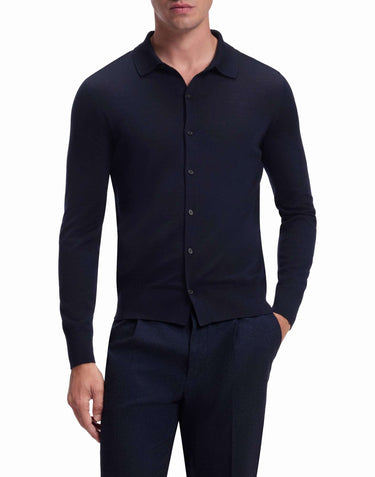 BOSS Cardigan in lana con colletto polo BLUE Uomo 