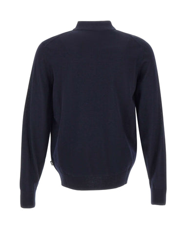 BOSS Cardigan in lana con colletto polo BLUE Uomo 