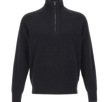 BOSS Maglia mezza zip in cotone e lana vergine BLACK Uomo 