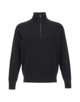 BOSS Maglia mezza zip in cotone e lana vergine BLACK Uomo 