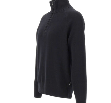 BOSS Maglia mezza zip in cotone e lana vergine BLACK Uomo 