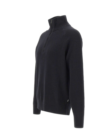 BOSS Maglia mezza zip in cotone e lana vergine BLACK Uomo 