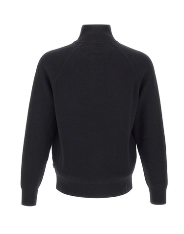 BOSS Maglia mezza zip in cotone e lana vergine BLACK Uomo 