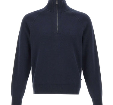 BOSS Maglia mezza zip in cotone e lana vergine BLUE Uomo 