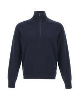 BOSS Maglia mezza zip in cotone e lana vergine BLUE Uomo 