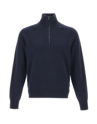 BOSS Maglia mezza zip in cotone e lana vergine BLUE Uomo 