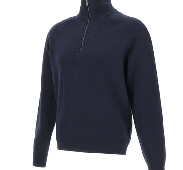 BOSS Maglia mezza zip in cotone e lana vergine BLUE Uomo 