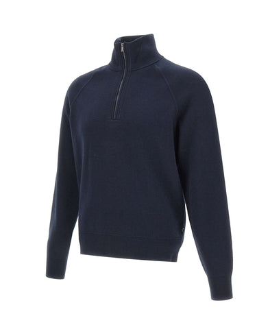 BOSS Maglia mezza zip in cotone e lana vergine BLUE Uomo 