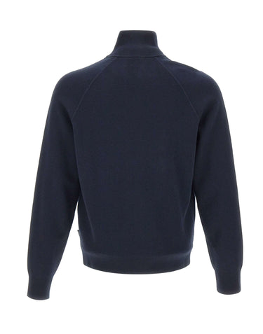 BOSS Maglia mezza zip in cotone e lana vergine BLUE Uomo 