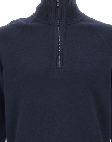 BOSS Maglia mezza zip in cotone e lana vergine BLUE Uomo 