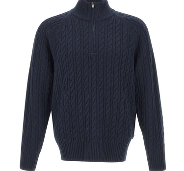 BOSS Maglione a trecce con mezza zip BLUE Uomo 