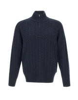 BOSS Maglione a trecce con mezza zip BLUE Uomo 