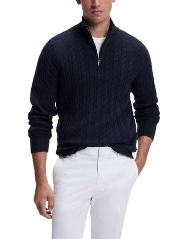 BOSS Maglione a trecce con mezza zip BLUE Uomo 