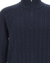BOSS Maglione a trecce con mezza zip BLUE Uomo 