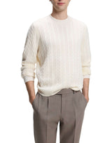 BOSS Maglione a trecce in lana vergine e cashmere WHITE Uomo 