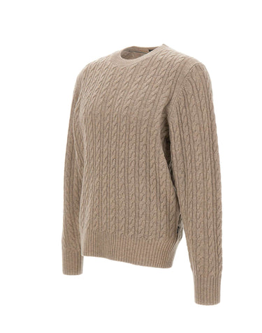 BOSS Maglione a trecce in lana vergine e cashmere BEIGE Uomo 