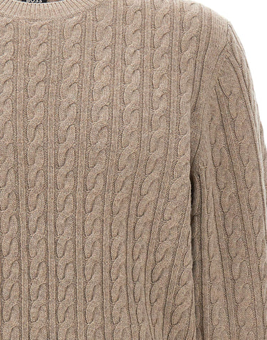 BOSS Maglione a trecce in lana vergine e cashmere BEIGE Uomo 