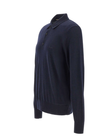 BOSS Polo in lana vergine BLUE Uomo 